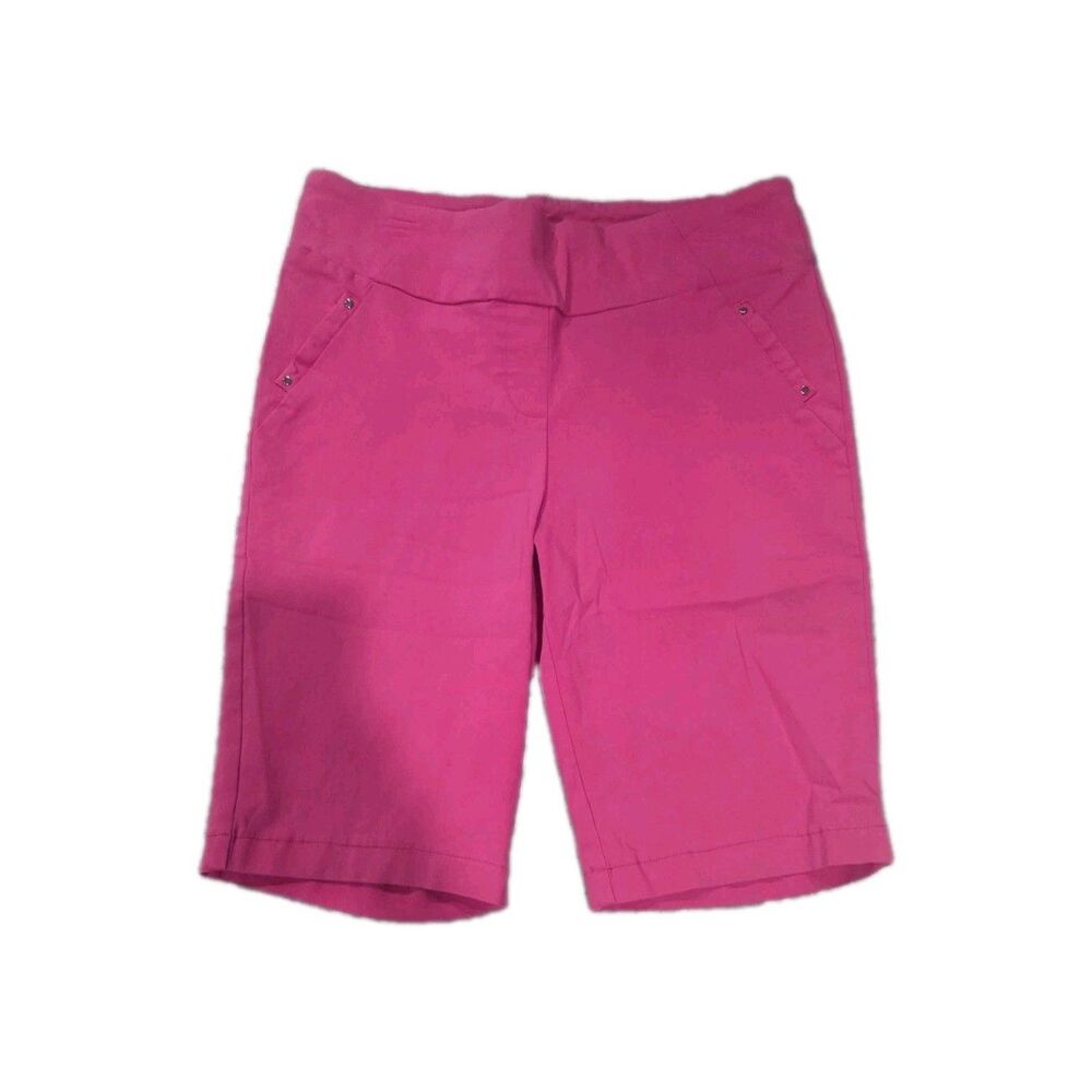 Bermuda Shorts - Pink - Women's Casual Regular Fit Solid Pockets Flat Front